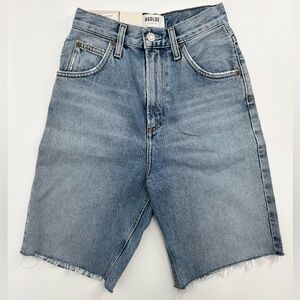 Agolde 23 Pinch Waist Ultra High Rise Cutoff Denim Shorts Blue Oasis Wash NEW